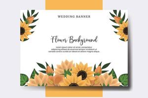 Wedding banner flower background, Digital watercolor hand drawn Sunflower design Template vector