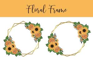 Floral Frame Sunflower Design Template, Digital watercolor hand drawn vector