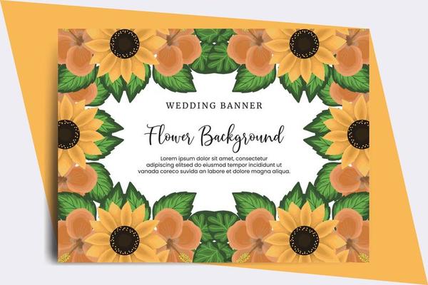 Wedding banner flower background, Digital watercolor hand drawn Sunflower design Template