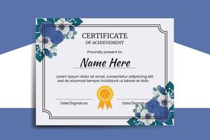 Certificate Template Blue Rose Flower watercolor Digital hand drawn vector