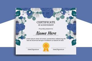 Certificate Template Blue Rose Flower watercolor Digital hand drawn vector
