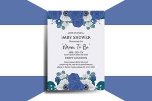 Baby Shower Greeting Card Blue Rose Flower Design Template vector
