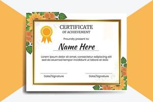 Certificate Template Sunflower watercolor Digital hand drawn vector