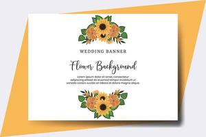 Wedding banner flower background, Digital watercolor hand drawn Sunflower design Template vector