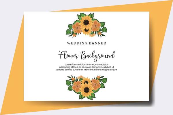 Wedding banner flower background, Digital watercolor hand drawn Sunflower design Template