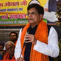 New Delhi, India - March 27 2023 - Piyush Goyal Cabinet Minister and core member of Bharatiya Janata Party - BJP during a rally in support of BJP candidate ahead of MCD local body Elections 2022 photo