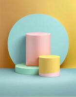 cilindro forma pastel color podios, creado con generativo ai foto