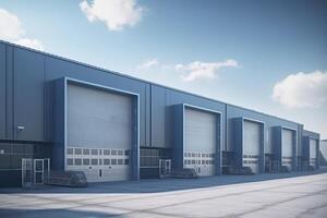 Large distribution warehouse with doors for goods loading, created with photo