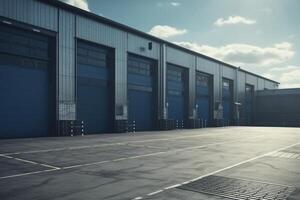 Large distribution warehouse with doors for goods loading, created with photo