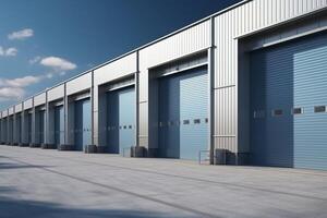 Large distribution warehouse with doors for goods loading, created with photo