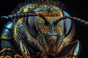 Macro shot of honeybee collecting pollen, created with photo