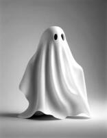 White ghost on gray background, created with photo