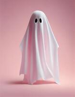 White ghost on pink pastel background, created with photo