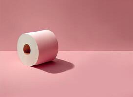 Toilet paper roll on pink pastel background, created with photo