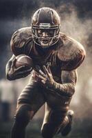 American football player holdng a ball, created with generative AI photo