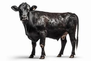 negro angus vaca en blanco fondo, creado con generativo ai foto