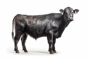 Black angus cow on white background, created with photo