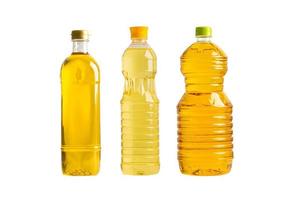 Vegetable oil with olive oil in different bottle for cooking isolated on white background with clipping path. photo