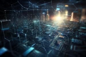 Cybersecurity background showing battle against threats to protect networks. photo