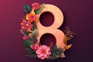 Number 8 illustration with floral decoration for Women's Day. AI Generated photo