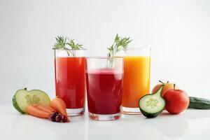 Fresh vegetable juice on white background. photo