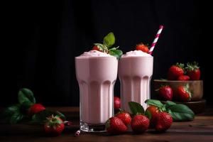 Strawberry milkshake. AI Generated photo