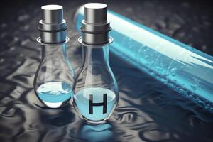 Hydrogen energy production with environmentally friendly resources and 3D image. photo