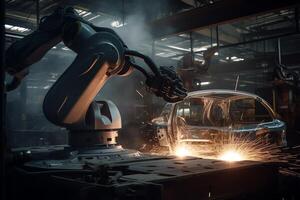 Robot welding. Automotive part assembly in car factory. photo