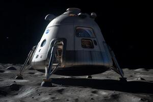 Orion spacecraft on Moon orbit with astronauts. photo