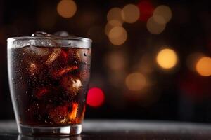 Icy cola on bokeh background. photo