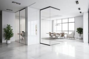 White office lobby with meeting room and door. photo