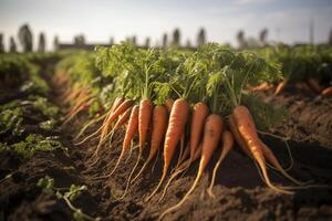 maduro zanahorias en orgánico campo. ai generado foto