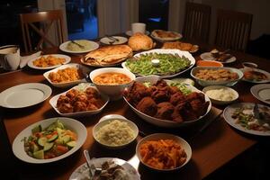 Ramadán iftar comida. ai generado foto