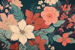 Vintage floral background with beautiful flowers. photo