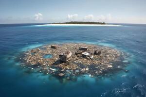 Island of garbage in ocean. photo