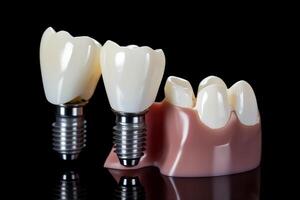 Medically accurate 3D dental implant and ceramic crown. photo