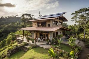 Sustainable home. Powered by alternative energy sources. photo