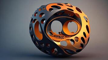 Abstract 3d rendering of a sphere with an orange and black pattern. photo