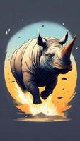 Rhinoceros jumping on a full moon. Illustration for your design. photo