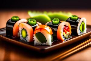 Japanese Cuisine - Maki Sushi with Rice and Vegetables. photo