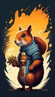 Vector illustration of a squirrel dressed in medieval clothes. photo