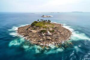 isla de basura en océano. ai generado foto