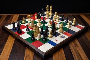 Political board intellectual game chess with country flags. Hobbies and mind development. . photo