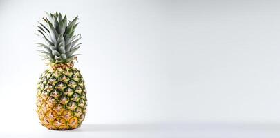 Isolated ripe fresh pineapple with leaf on white background. Vitamin-rich fruit. . photo