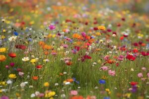 vistoso primavera flor prado. ai generado foto