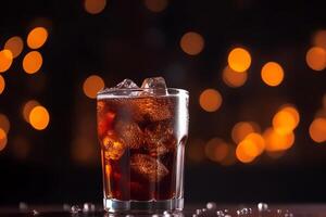 Icy cola on bokeh background. photo