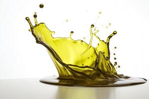 Olive or engine oil splash on white background. photo