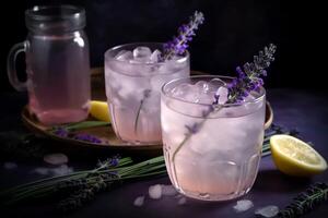 Lavender lemonade with ice. photo