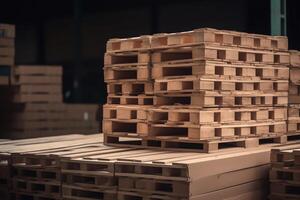 Brown cardboard boxes on wooden pallet. photo