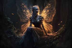 Beautiful fantasy elf woman butterfly queen. Neural network AI generated photo